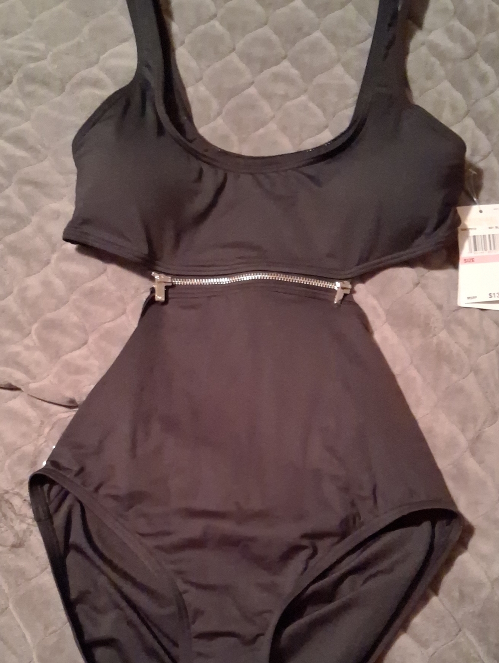 Michael Kors Black One-Piece Swimsuit with Silver Zip Detail